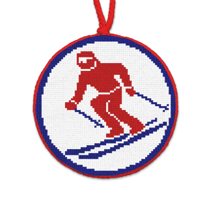 Winter Downhill Skiing Needlepoint Ornament