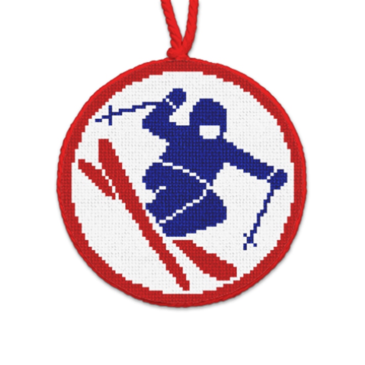 Winter Freestyle Skiing Needlepoint Ornament