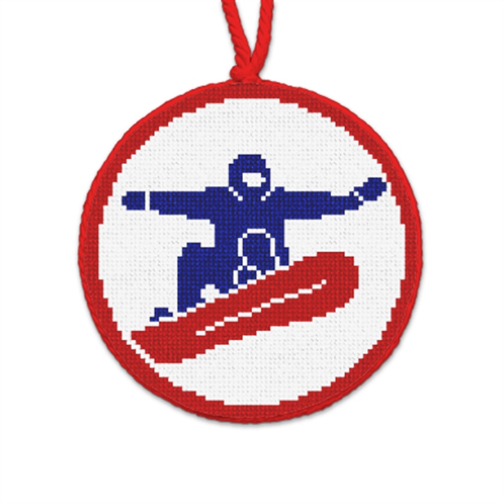 Winter Halfpipe Boarding Needlepoint Ornament 