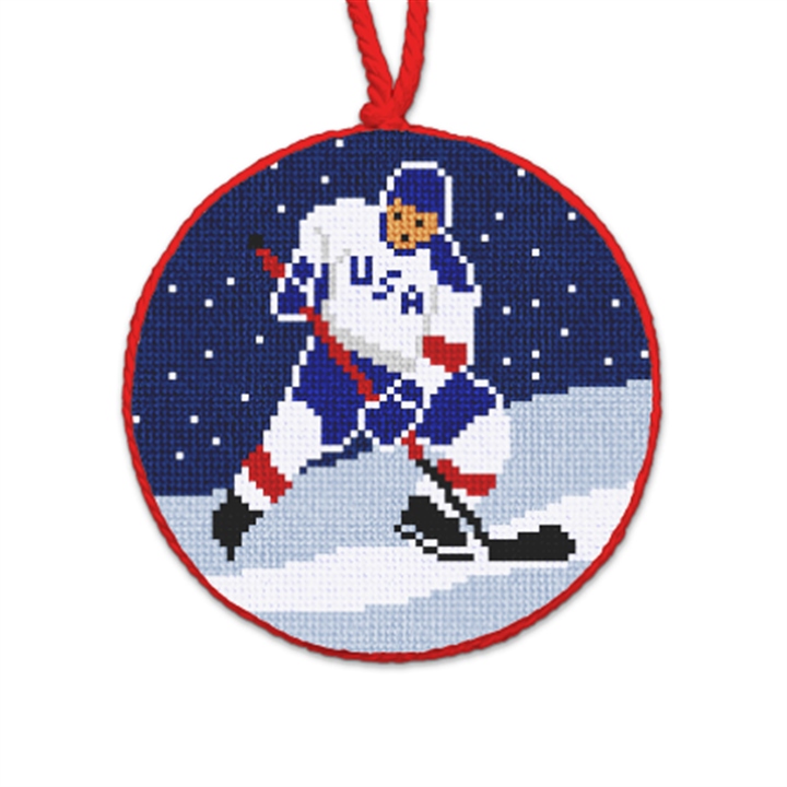 Winter Hockey Needlepoint Ornament