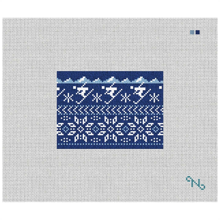 Winter Skiing Needlepoint Card Wallet Kit Stitched Preview
