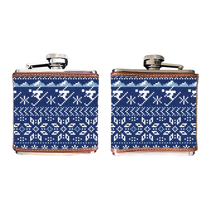 Winter Skiing Needlepoint Flask 