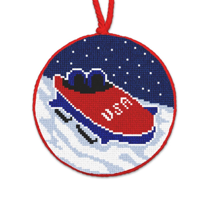 Winter Two-Man Bobsled Needlepoint Ornament 