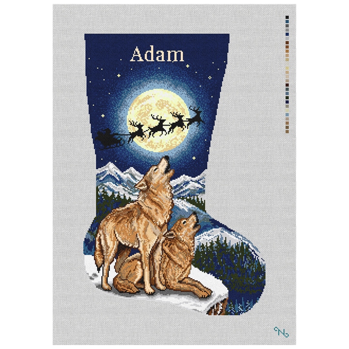 Winter Wolves Stocking Needlepoint Kit Stitched Preview