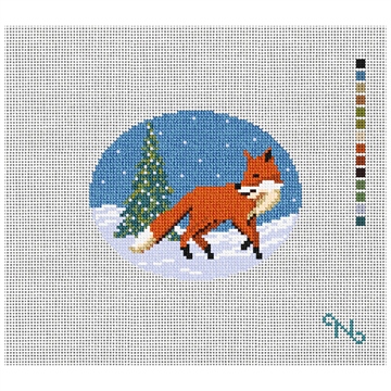 Winter Woodland Fox Needlepoint Ornament Kit Stitched Preview