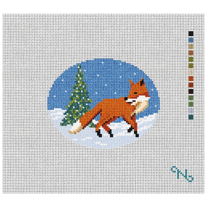 Winter Woodland Fox Needlepoint Ornament Kit Stitched Preview