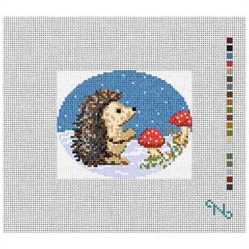 Winter Woodland Hedgehog Needlepoint Kit Stitched Preview