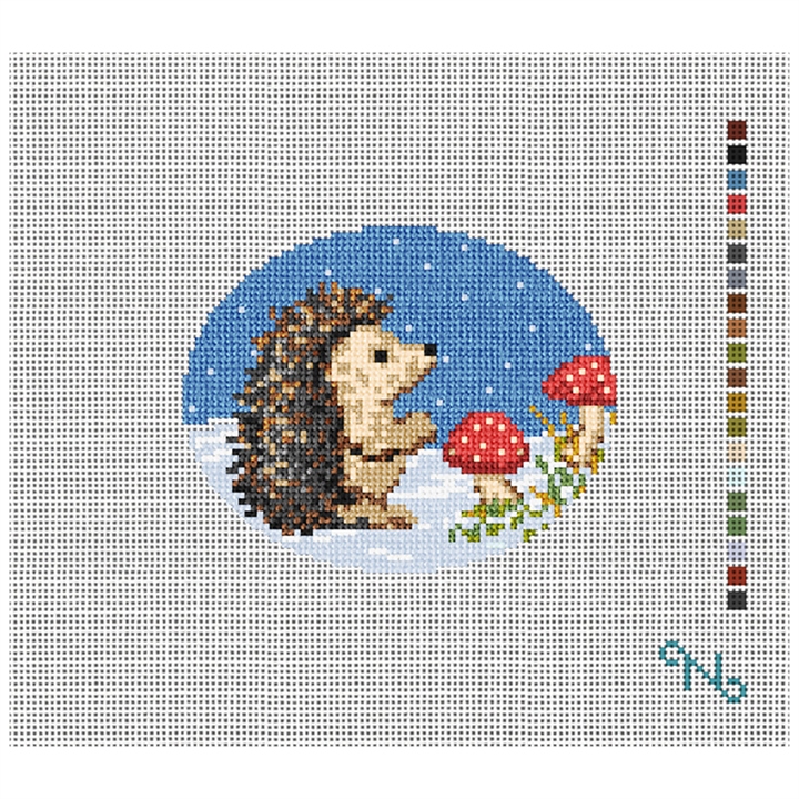 Winter Woodland Hedgehog Needlepoint Kit Stitched Preview