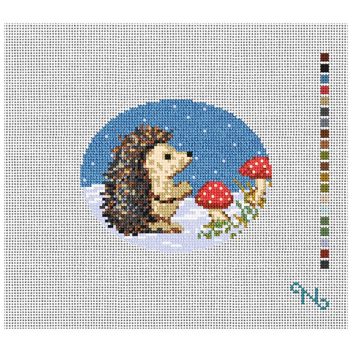 Winter Woodland Hedgehog Needlepoint Kit Stitched Preview