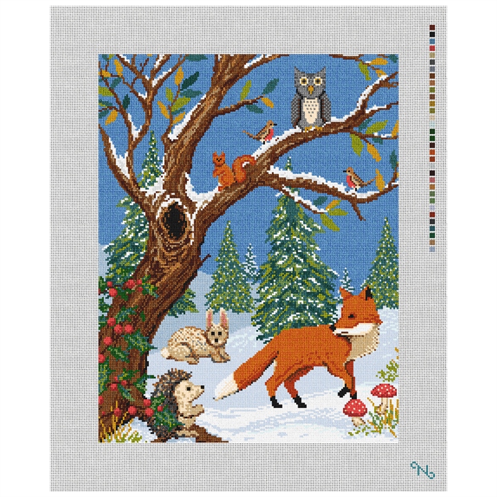 Winter Woodland Needlepoint Kit Stitched Preview