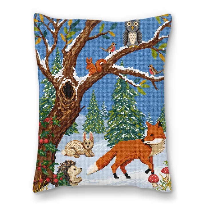 Winter Woodland Needlepoint Pillow