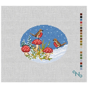 Winter Woodland Robins Needlepoint Ornament Kit Stitched Preview