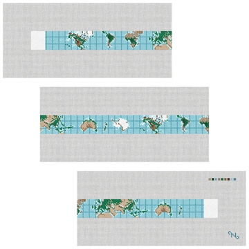 World Map Needlepoint Belt Kit Stitched Preview