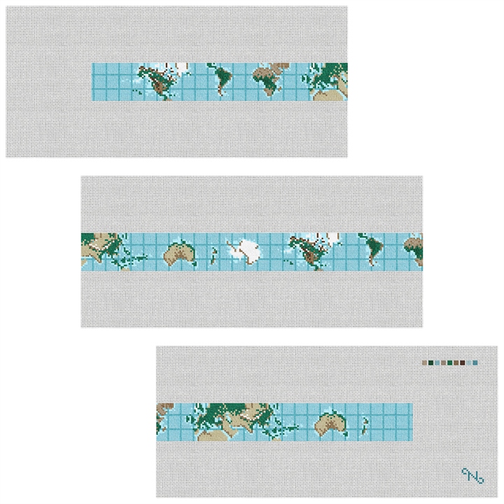 World Map Needlepoint Belt Kit Stitched Preview