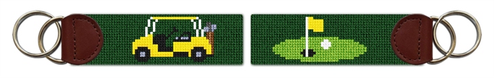 Yellow Golf Cart Needlepoint Key Fob
