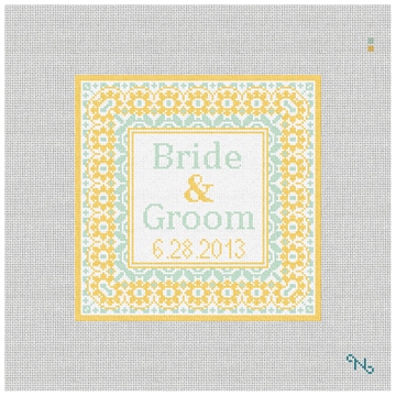 Yellow Taza Needlepoint Wedding Pillow Kit Stitched Preview
