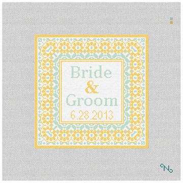 Yellow Taza Ring Bearer Pillow Needlepoint Kit Stitched Preview