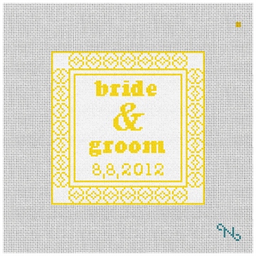 Yellow Timeless Wedding Ring Pillow Kit Stitched Preview