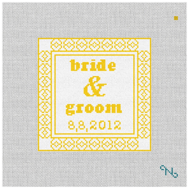 Yellow Timeless Wedding Ring Pillow Kit Stitched Preview