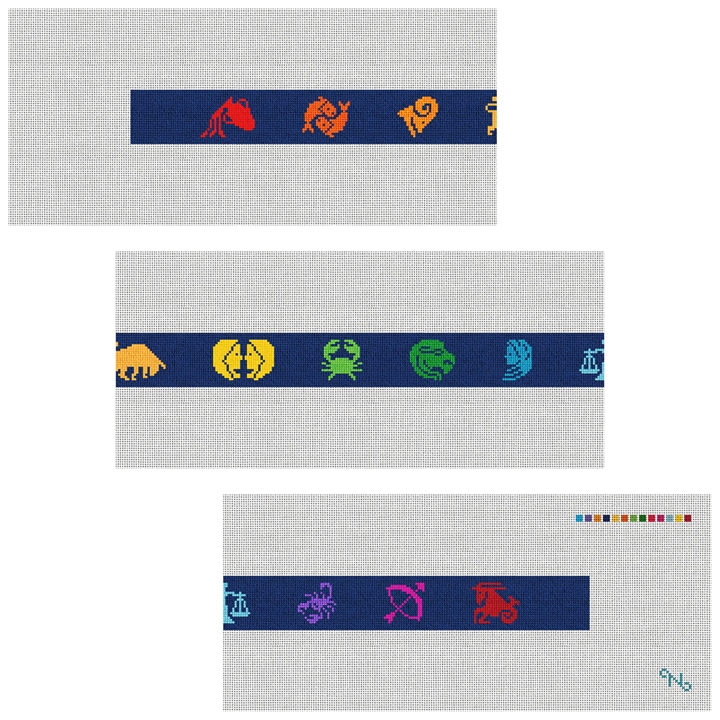 Zodiac Needlepoint Belt Kit Stitched Preview